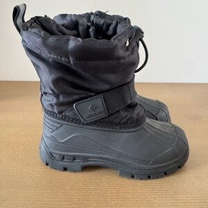 Merence Black Kids Winter Snow Rain Boots Side Zip, Strap and Top Cinching